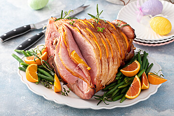 Cotati Food Service Easter Ham Stuffed With Orange Slices, Spiral Sliced Glazed Ham
